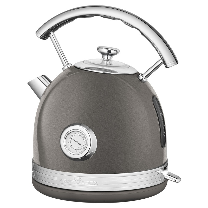 Proficook WKS 1192 Hervidor Agua Eléctrico, 1,7L, Acero Inox, Indicador Temperatura, Resistencia Oculta, Base 360º, Gris, 2200W