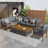 thumbnail of Merax tuinset loungeset voor 7-8 personen, tuinmeubelset met bank, tafel, hocker en kussens, naturel en grijs