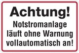 thumbnail of Hinweisschild, Achtung! Notstromanlage - 300x200x0.45 mm Aluminium geprägt