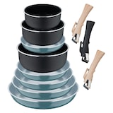 thumbnail of BERGNER Click&Cook - Set aus 5 Bratpfannen Ø18/Ø20/Ø22/Ø24/Ø26cm aus gepresstem Aluminium, dazu 3 Stielkasserollen Ø16/18/20cm und 3 abnehmbare Griffe