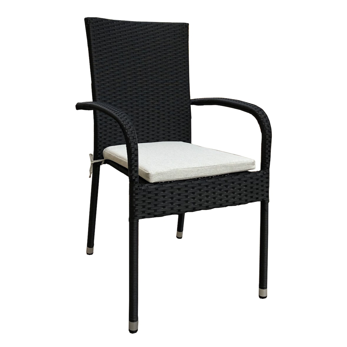 METRO PROFESSIONAL Cadeira de exterior empilhável Mohim,com braços e almofada, rattan PE, preto