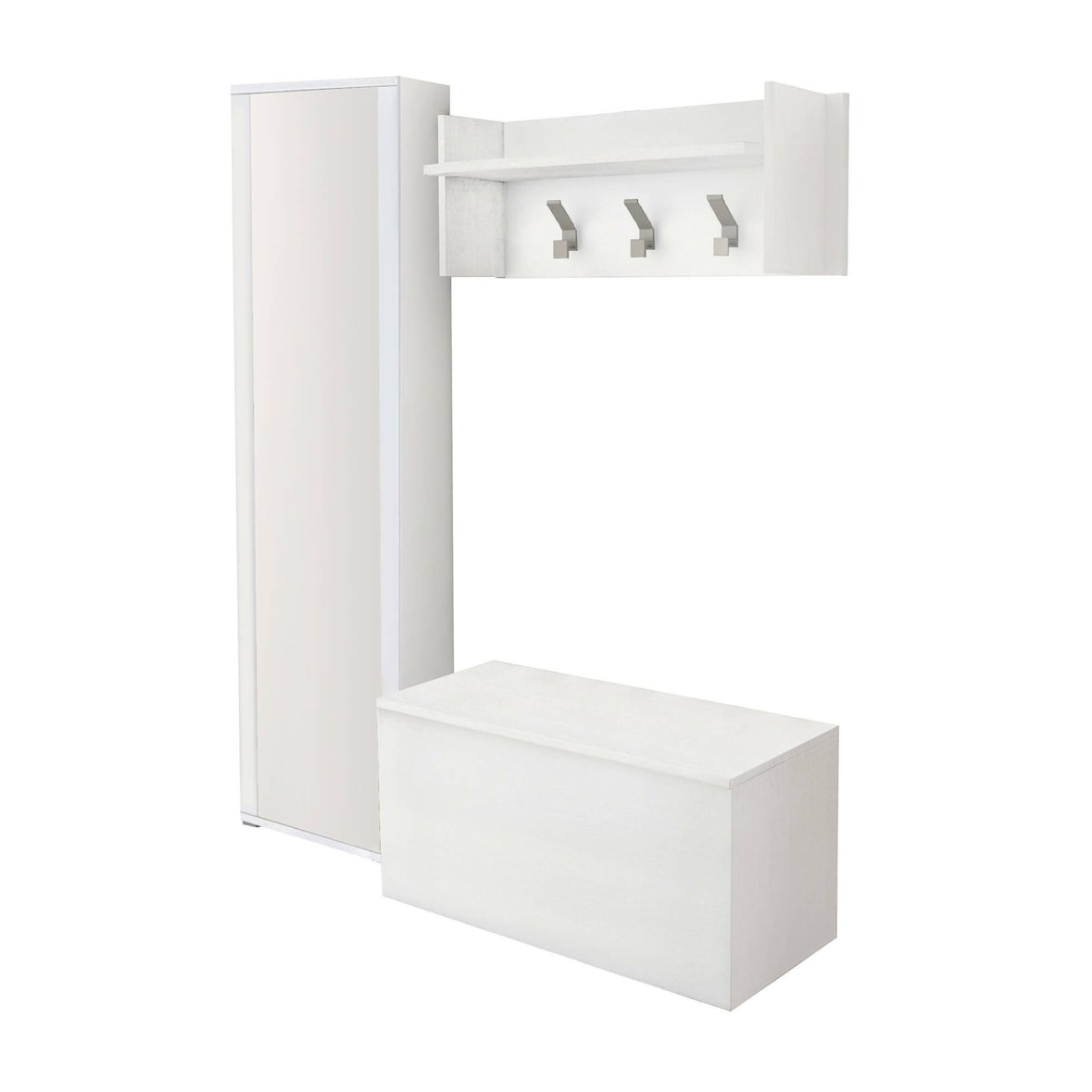 Dmora Mobile da ingresso Mirtilla, Entratina moderna con appendiabiti, Mobile con scarpiera, Armadietto con specchio, Cm 50x32h182, Bianco