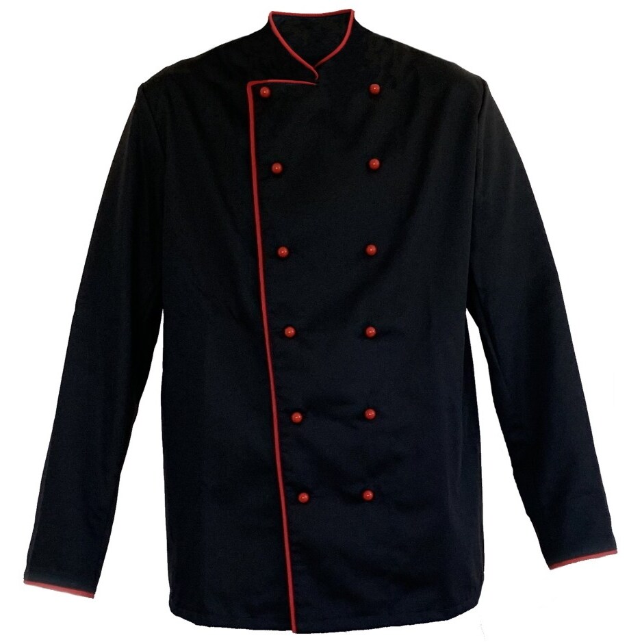Grevotex Kochjacke / Bäckerjacke schwarz mit Paspel rot / Größe 54