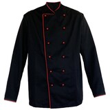 thumbnail of Grevotex Kochjacke / Bäckerjacke schwarz mit Paspel rot / Größe 54