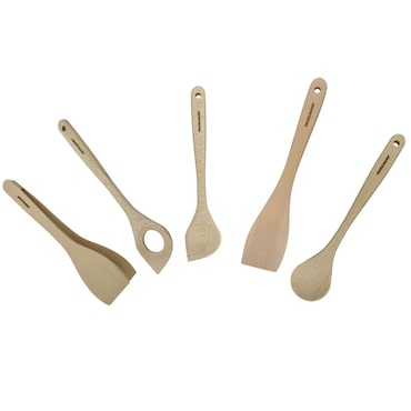 Ensemble de pince, spatule et cuillères en bois FSC Fackelmann Nature