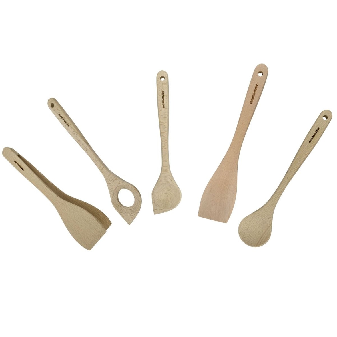 Ensemble de pince, spatule et cuillères en bois FSC Fackelmann Nature