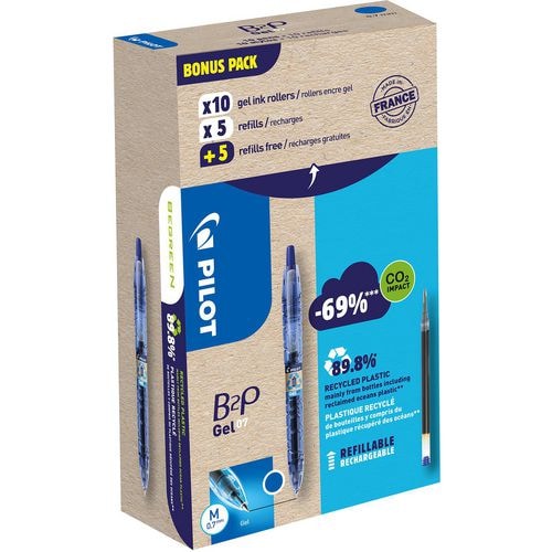 Pilot Einziehbar Gelschreiber Blau 0.4 mm Mittel Kegelförmig Nachfüllbar 89% Recycelt 20 Stück
