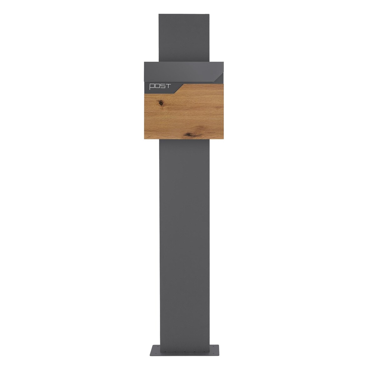 ECD Germany Standbriefkasten Anthrazit Edelstahl 170 cm mit Zeitungsfach, Postkasten Holzoptik, pulverbeschichteter Stahl