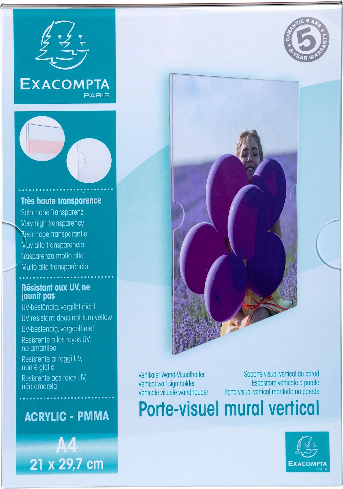 Exacompta 84858HD 10x Exacryl, Plakatträger zum Anschrauben und Ankleben, 1 Fach, A4 Hochformat - Kristall