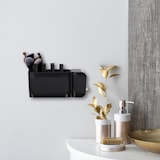 thumbnail of Relaxdays Kosmetik Organizer, 4 Fächer und 2 Haken, Wattestäbchenbehälter, Klebe-Wandmontage, Kunststoff, schwarz/gold