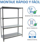 thumbnail of SimonRack Estantería Metálica, 1500x900x500 mm, 4 Alturas, Bandeja Metal, 180 kg de Punto Flexión, Antracita/Galva - Simonclick