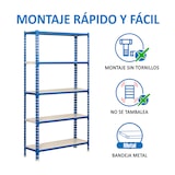thumbnail of SimonRack Metallregal, 1800x800x400 mm, 5 Ebenen, Metallboden, 180 kg Biegepunkt, Blau/Weiss - Simonclick