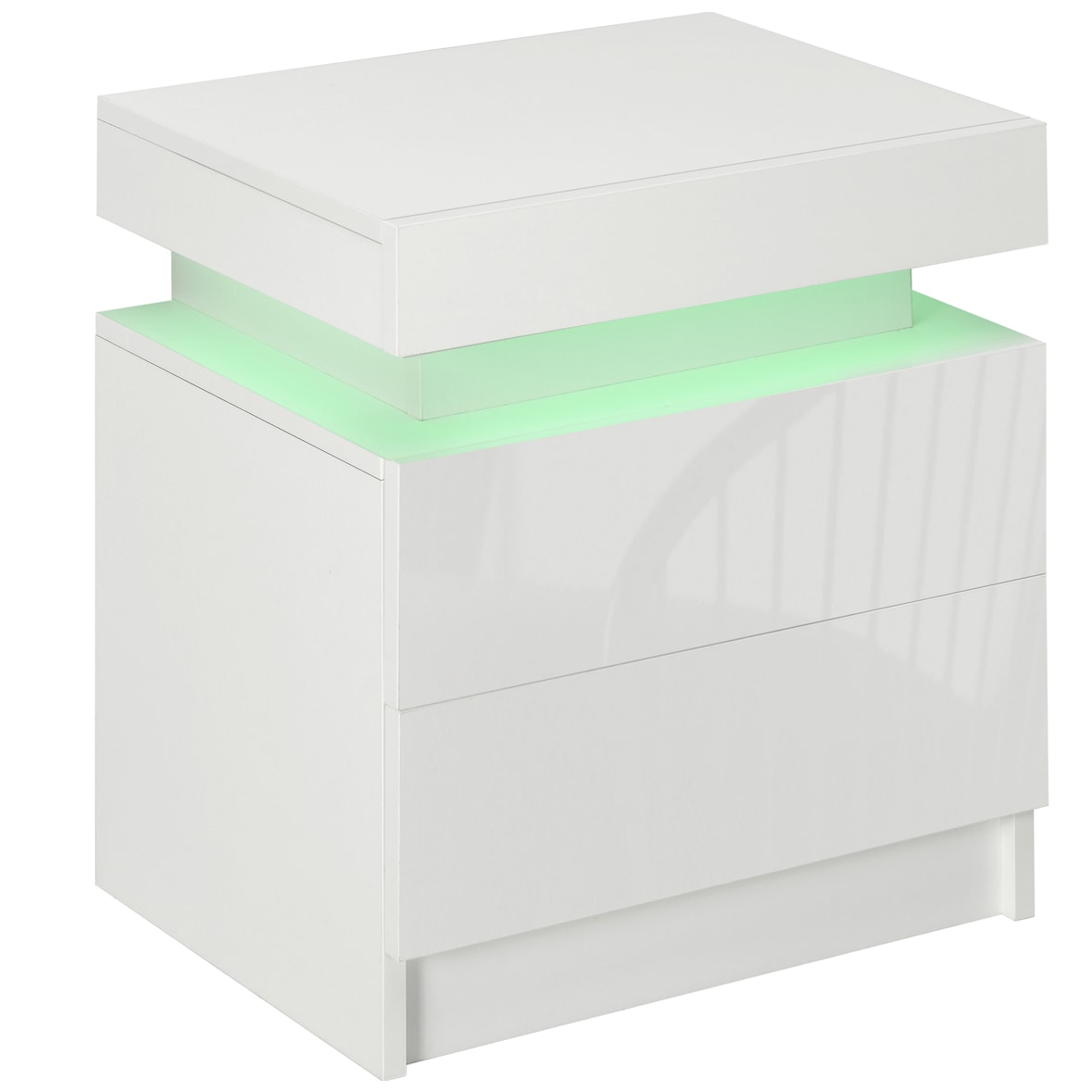 HOMCOM Mesa de Cabeceira com Luz LED Mesa de Cabeceira  Painel de Alto Brilho 2 Gavetas e Controlo 45x35x52 cm Branco