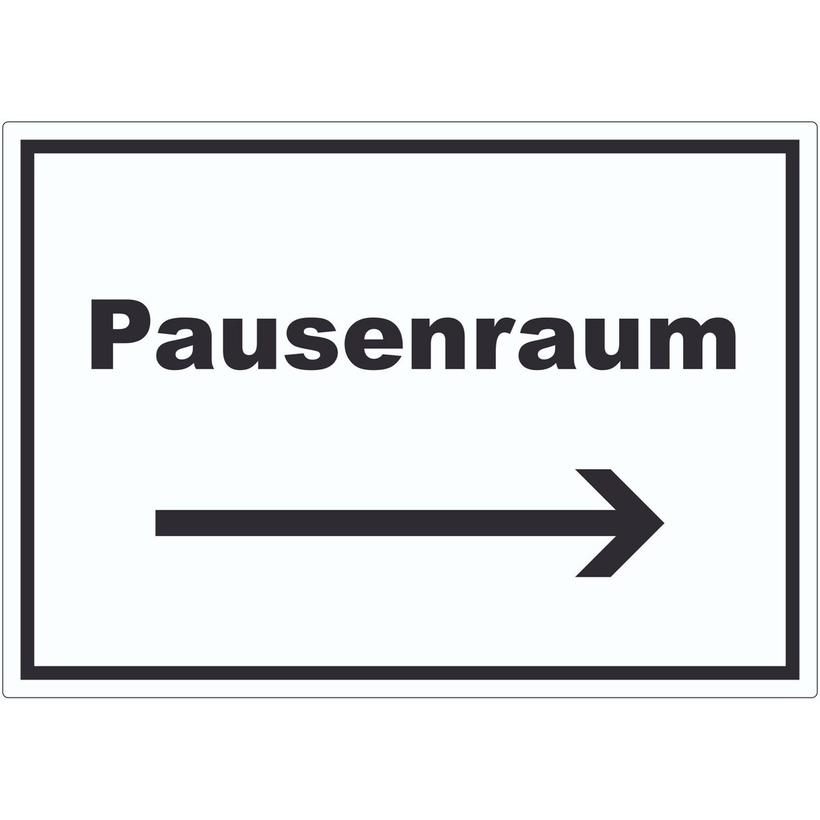 Pausenraum Aufkleber mit Text Richtungspfeil rechts Pause Mittagspause waagerecht A4 (210x297mm)