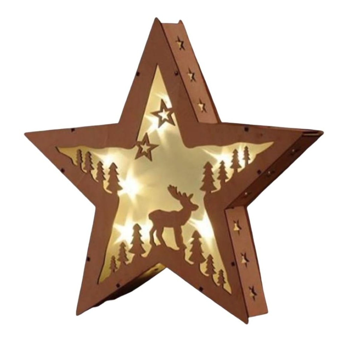 10 LED Weihnachtsstern Holz Warmweiß Deko
