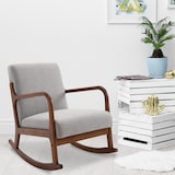 thumbnail of Poltrona a Dondolo Imbottita, Design Vintage in Legno e Lino Grigio