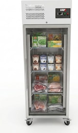 thumbnail of Romux® Gefrierschrank mit 1 Türen Glastüren 74 cm mit Umluftkühlung | Gastro Gefrierschrank aus Edelstahl mit 650 L Kapazität - 3 Einlegeböden 580 W