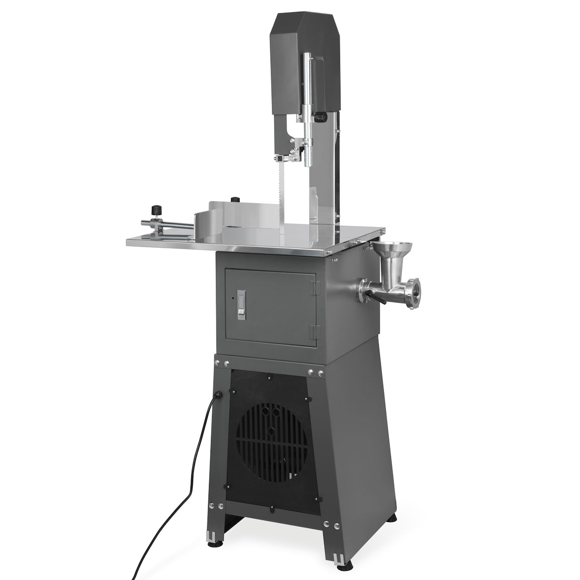 VERTES Knochenbandsäge mit Fleischwolf, 550 W, Edelstahlblatt, 4–210 mm Schnittstärke, 240 mm Schnitthöhe, mit Sicherheitsvorschub