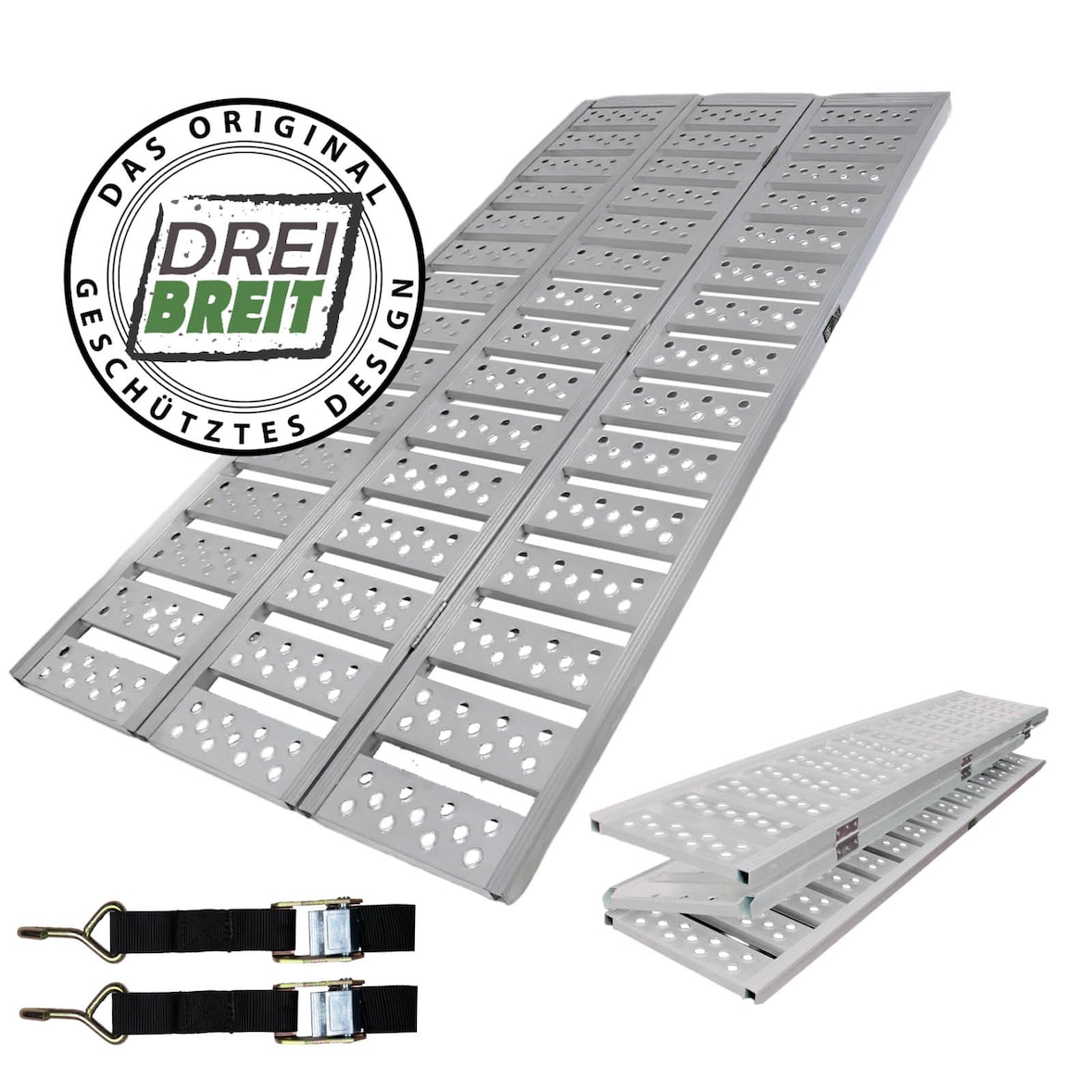 DREIBREIT by TRUTZHOLM 2-fach Auffahrrampe klappbar 215cm Tragkraft 1020kg Alu Verladerampe gelocht