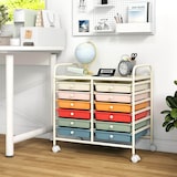 thumbnail of COSTWAY Carro con ruedas con 12 cajones apilables, contenedor con ruedas con estructura metálica y estante, 64 x 38 x 62 cm (Macaroon)