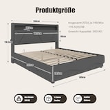 thumbnail of Merax Doppelbett 140 x 200CM Polsterbett – Kopfteil mit LED und Ablageflächen, extra Stauraum unten, mit Lattenrost, USB-Anschlüsse, grau