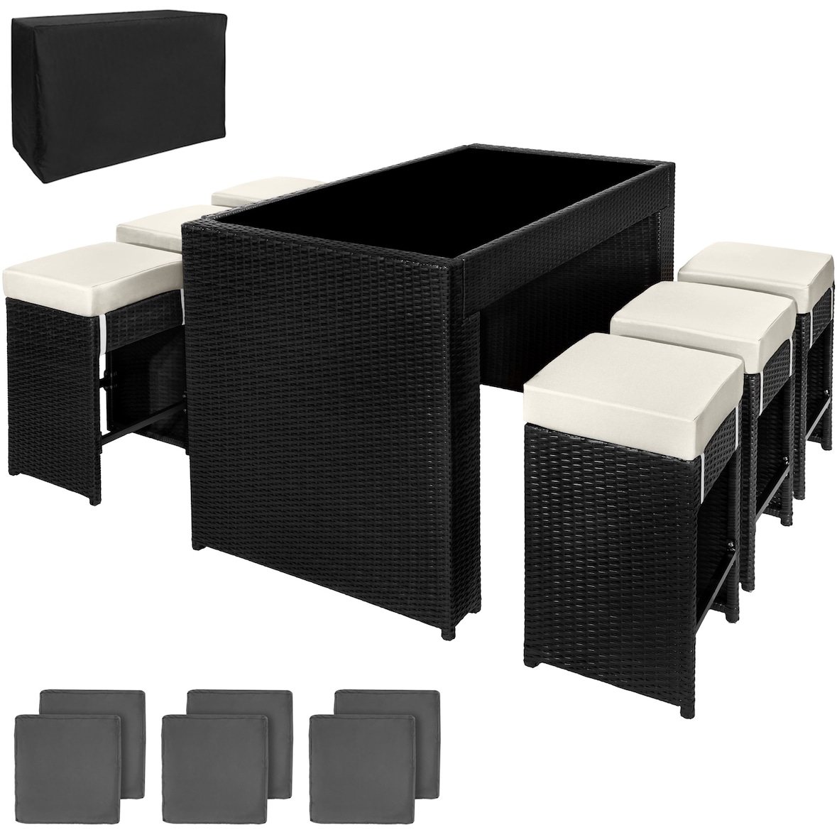 Aluminium Rattan Barset Ibiza 6+1 mit Schutzhülle