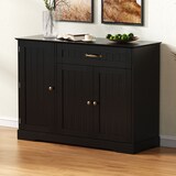thumbnail of Sideboard Schwarz 84x107x40 cm mit 3 Türen und 1 Schublade, verstellbaren Einlegeböden, Metallgriffen, modernes skandinavisches Design