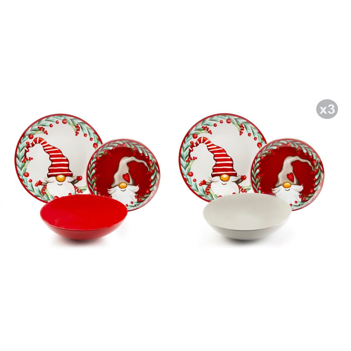 Excelsa servizio piatti 18 pezzi Holly Gnomo porcellana e stoneware multicolor