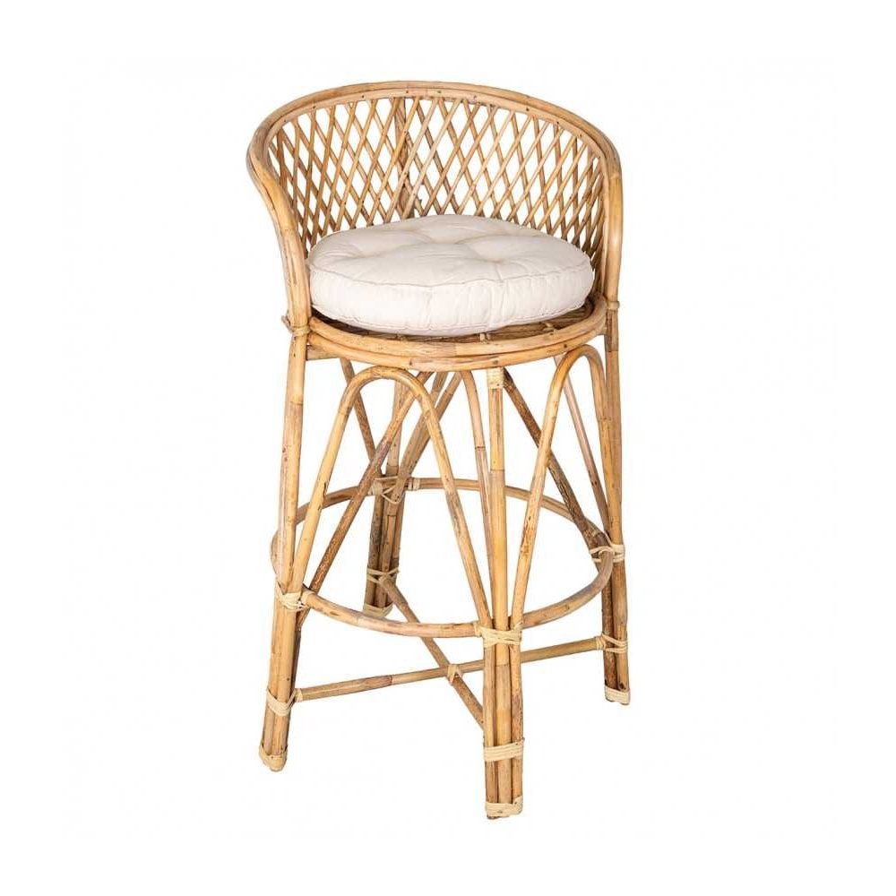 Fauteuil de bar en rotin avec coussin -  H98 x L60  x P68 - Assise H78cm