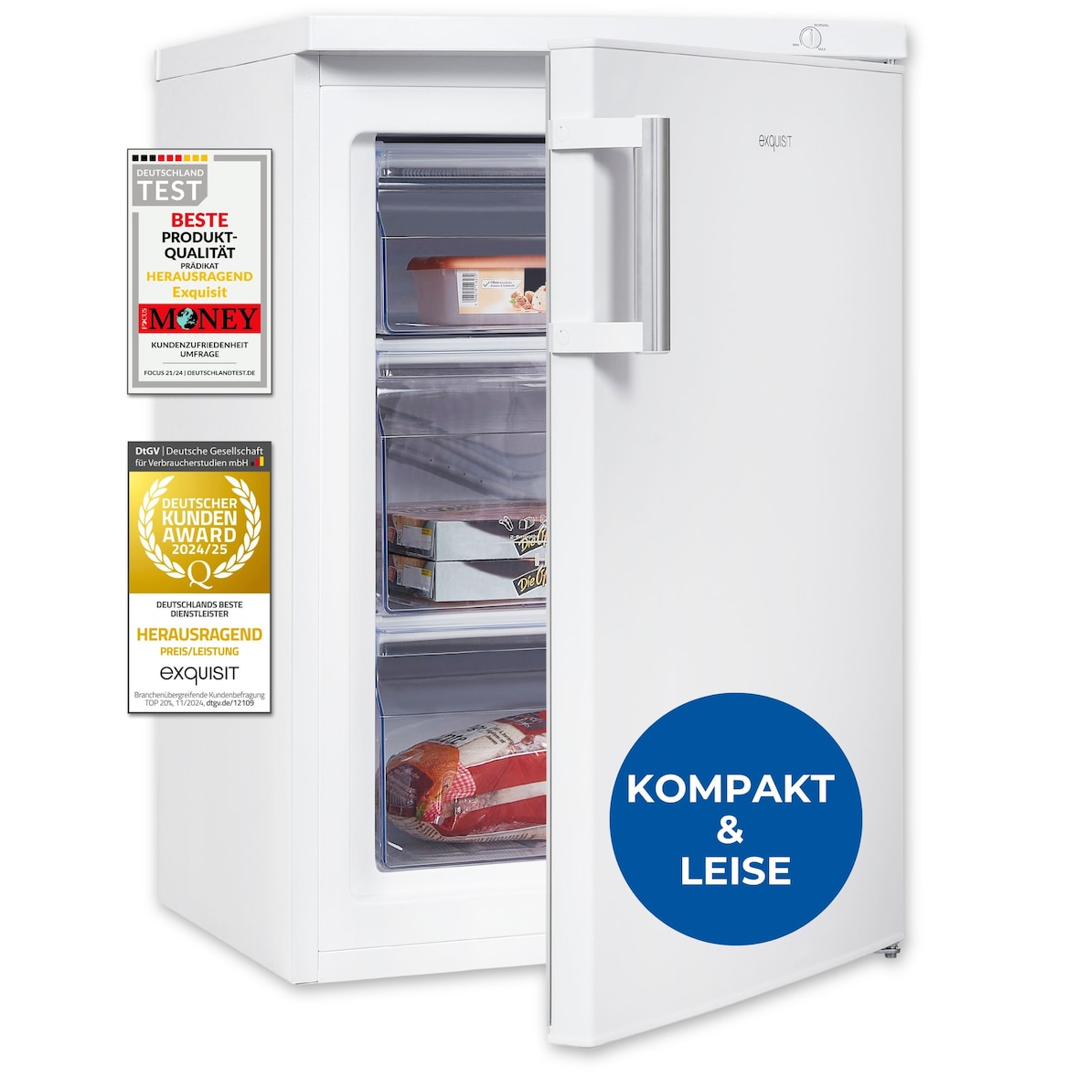 Exquisit Gefrierschrank GS581-H-010D weiss | 85 l Nutzinhalt | Temperaturregelung | Gefrierschubladen | 4*-Gefrieren | Türanschlag wechselbar