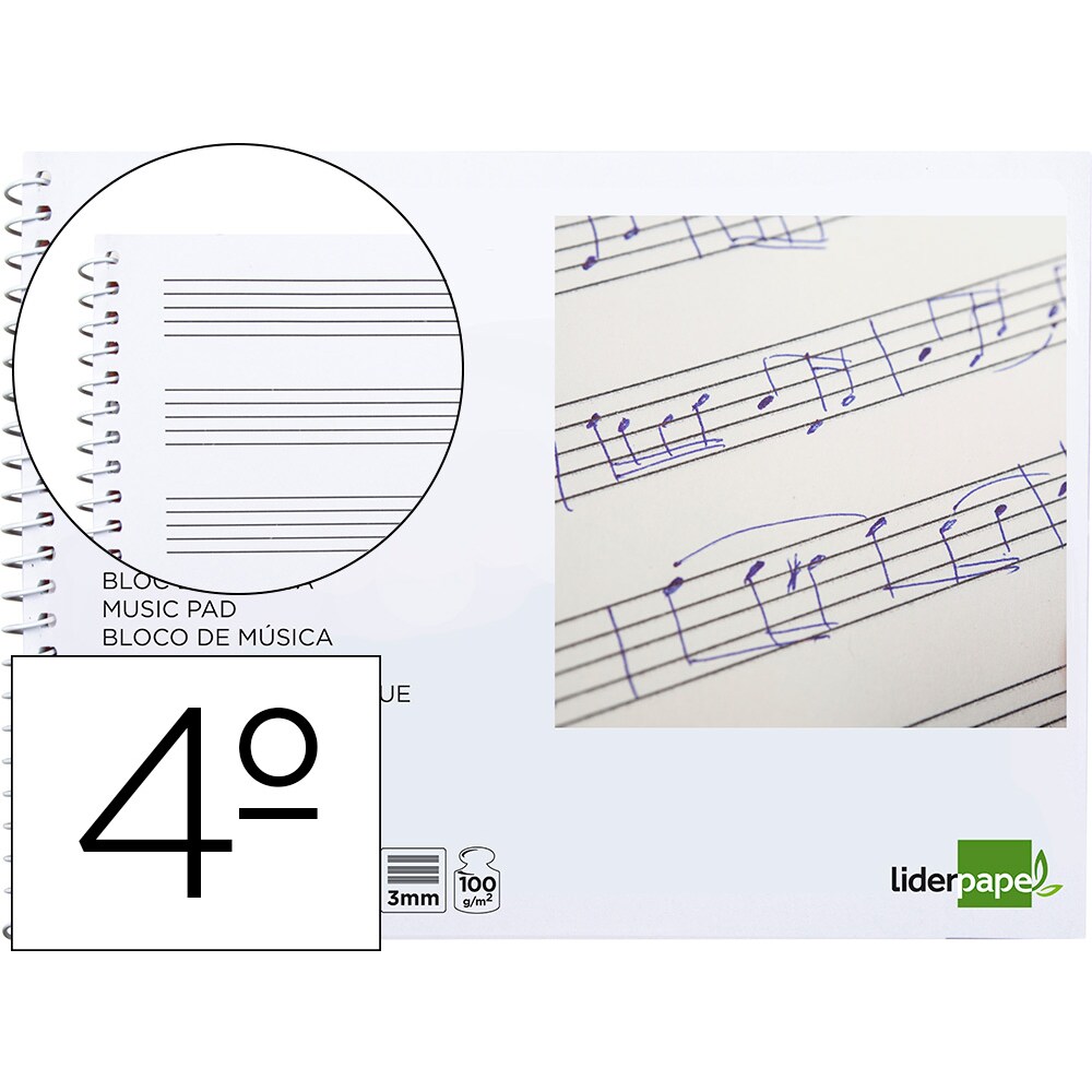 Bloc Musica Liderpapel Pentagrama 3Mm Cuarto 20 Hojas 100G/M2