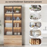 thumbnail of Badezimmerschrank mit Lichtleiste 75x40x190 cm, 2 großen Schubladen und 2 Türen, Glasfront, modernes Design, braun