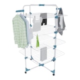 thumbnail of Stendibiancheria Da Pavimento Con Rotelle Stendino A Torre Verticale In Acciaio 4 Ripiani 2 Appendi Grucce Pieghevole 168.5x71x71 Cm Bianco Blu