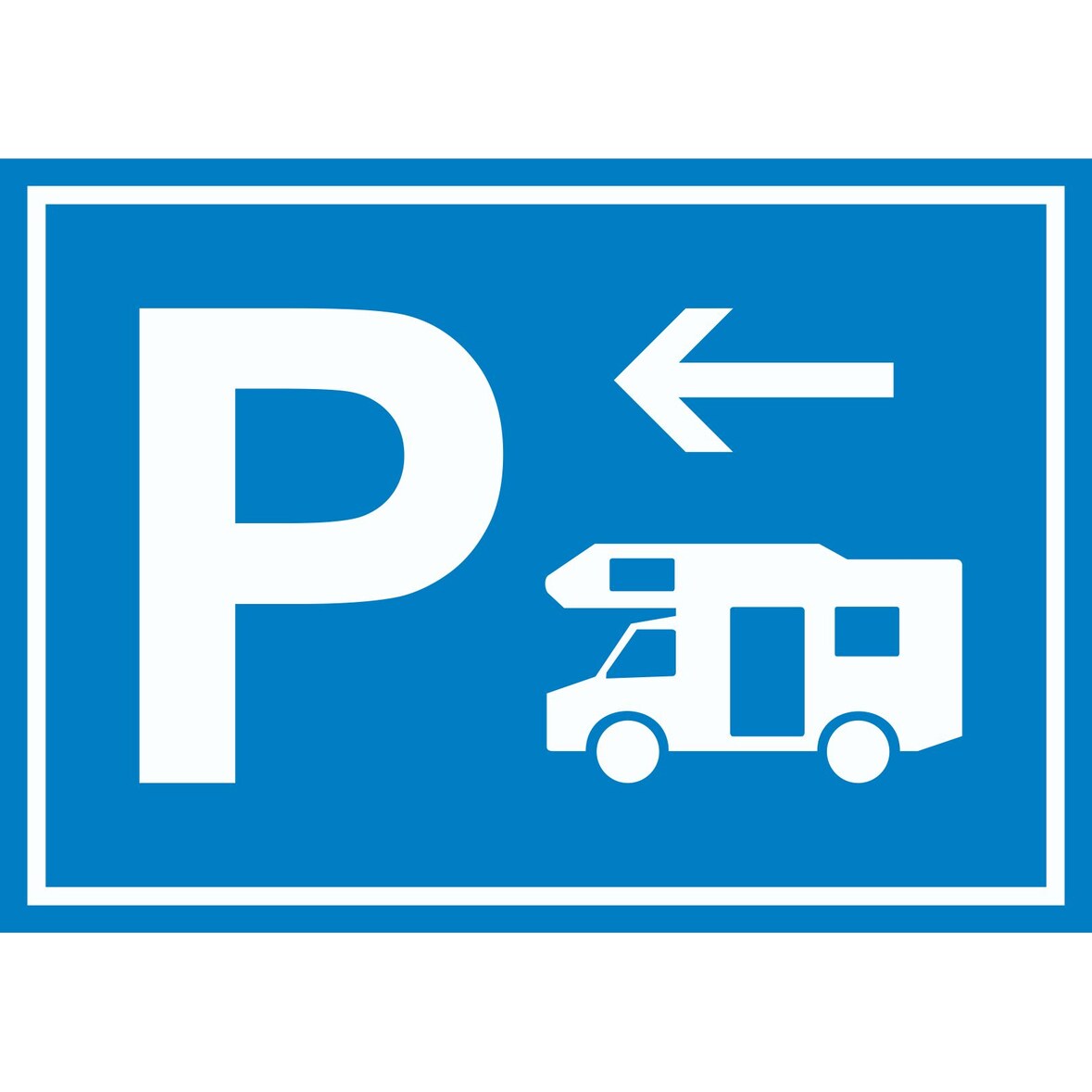 Wohnmobil Parkplatz Schild mit Richtungspfeil links waagerecht A4 Rückseite selbstklebend
