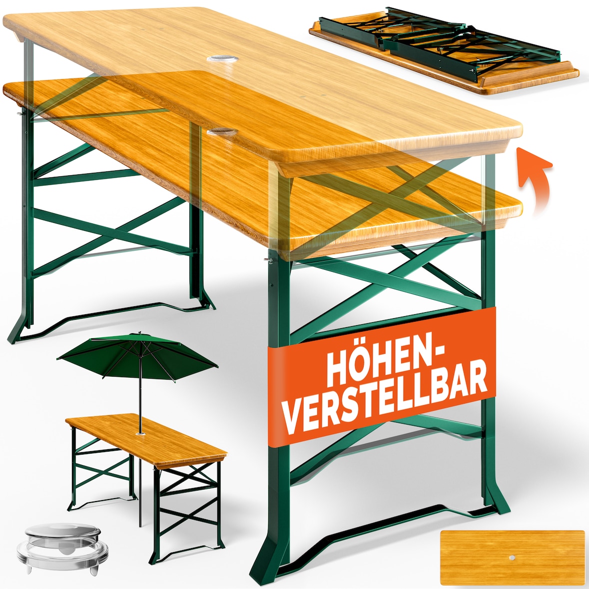 Casaria Bierzelttisch Höhenverstellbar Klappbar Hoch Outdoor Breit Holz Buffettisch 170cm Stehtisch Bartisch Partytisch