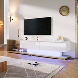 thumbnail of TV-Schrank 170x36x38cm mit LED Beleuchtung, Hochglanz TV Lowboard modern mit Glasregalen und Schubladen, Wohnzimmermöbel Weiß Holz