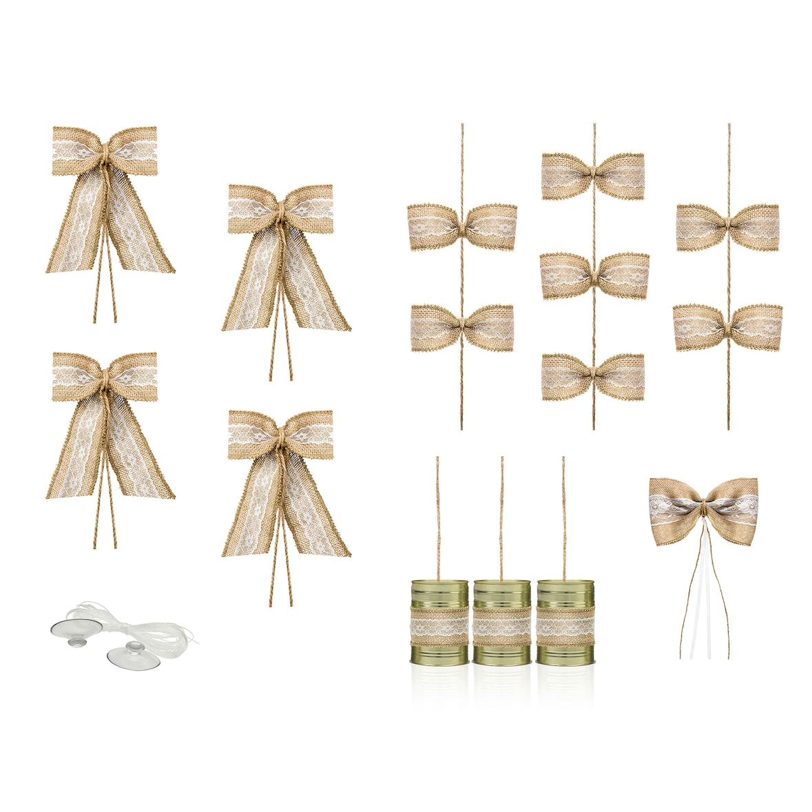 Autoschleifen Hochzeit 16-teilig Jute Schleifen Set Autoschmuck Autogirlande Hochzeitsschleifen Auto Hochzeit Hochzeitsauto Hochzeitsdeko Natur Braun