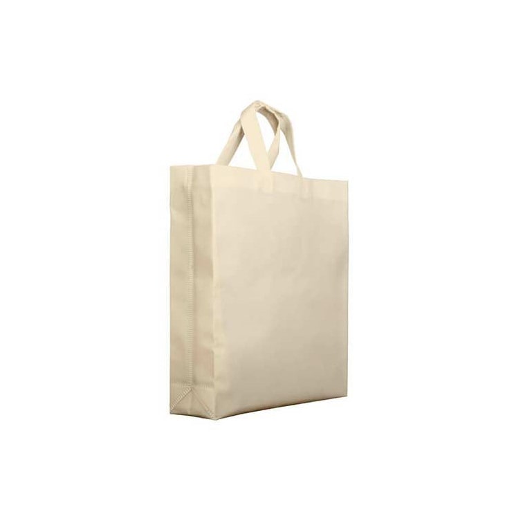 MONOUSO - Vliesstofftasche PREMIUM Kurzen Griffen Creme 25+10x30cm (200 Stück)