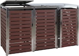 thumbnail of 3er Mülltonnenverkleidung HWC-K14, Mülltonnenbox, 120x200x85cm WPC Edelstahl 104kg ~ Walnuss-Holzoptik