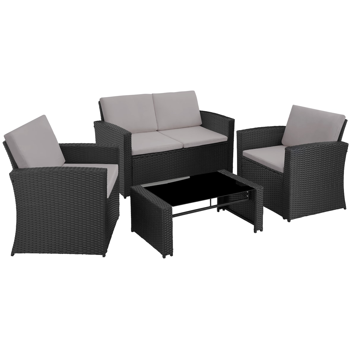 tectake Conjunto de rattan JESOLO  preto/cinzento - 405015