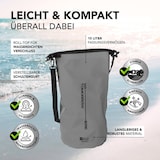 Grauer wasserdichter Rucksack mit 10 Liter Fassungsvermögen.