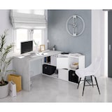 thumbnail of Dmora Scrivania Vallejo, Scrittoio multifunzione reversibile multiposizione, 136x139h74 cm, Bianco e Cemento