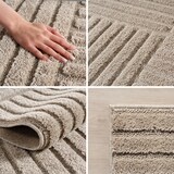 thumbnail of Carpetsale24 Teppich Läufer 60x110 cm Beige Hochflor Skandi Boho Karo Design Hoch-Tief Effekt Weicher Flauschig Pflegeleicht für Schlafzimmer, Flur