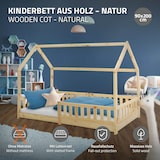 thumbnail of ML-Design Kinderbett 90x200 cm Natur mit Rausfallschutz, Dach & Lattenrost, Hausbett aus massivem Kiefernholz, Kinderhaus Bodenbett Spielbett