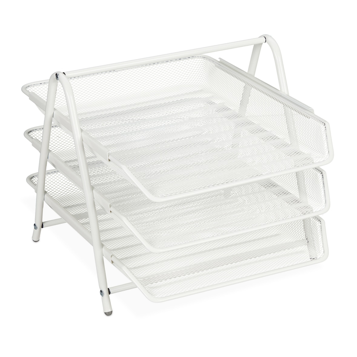 Relaxdays Dokumentenablage Metall, 3 Fächer, Gitter Design, Büro, für A4, Briefablage, HBT: 26,5 x 29,5 x 35,5 cm,weiß