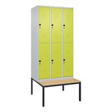 thumbnail of C+P Spind Classic PLUS, Buche untergebaute Sitzbank-Harthol, 6 Abteile, HxBxT 212x90x82cm, Sicherheitsdrehriegel, Hellgrau/Clowngrün von PROREGAL
