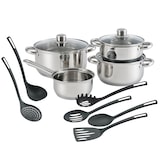 thumbnail of WellHome - Set di pentole in acciaio inossidabile da 7 pezzi con 6 utensili da cucina di base in PBT nero