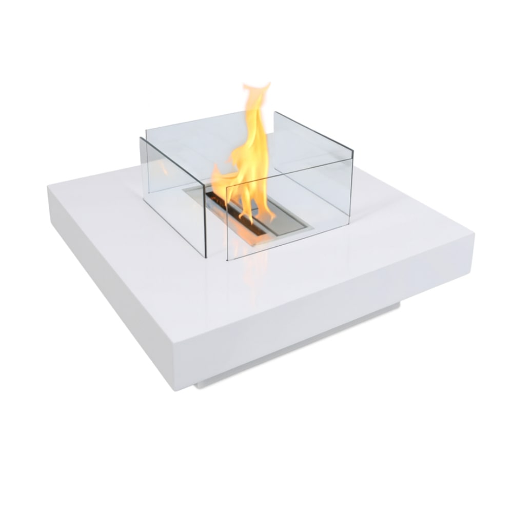 Chimenea de bioetanol para interior y exterior con quemador, de acero y vidrio templado blanco, 70 x 70 x 35 cm (alto)