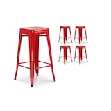 thumbnail of Lot de 4 tabourets de bar en métal rouge brillant style industriel - Sans dossier - Hauteur 66 cm