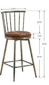 thumbnail of Barhocker aus Metall und Kunstleder in Braun, gepolsterter Sitz, Windsor-Rückenlehne, mit Fußstütze